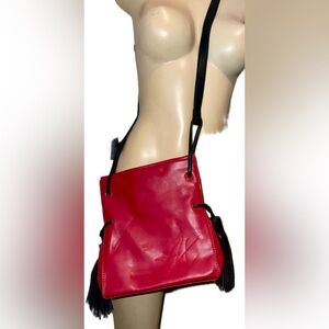 Armani Exchange Red Vegan Leather Crossbody Bucket Bag With Tassels NWOT